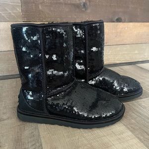 Black sequins disco, glam, party, festival short UGG boots